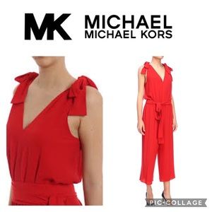 Micheal kors red cropped belted jump-suite